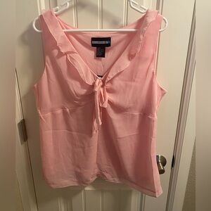 Vintage NWT Requirements Top XL Pink Tie Front Blouse Lined Shirt Sleeveless